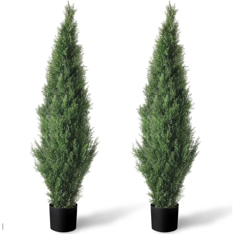 

Set of 2 Pre-Potted Faux Cedar Tree, Lifelike UV Protected Front Door Decor, Porch, Garden, Entryway Topiary