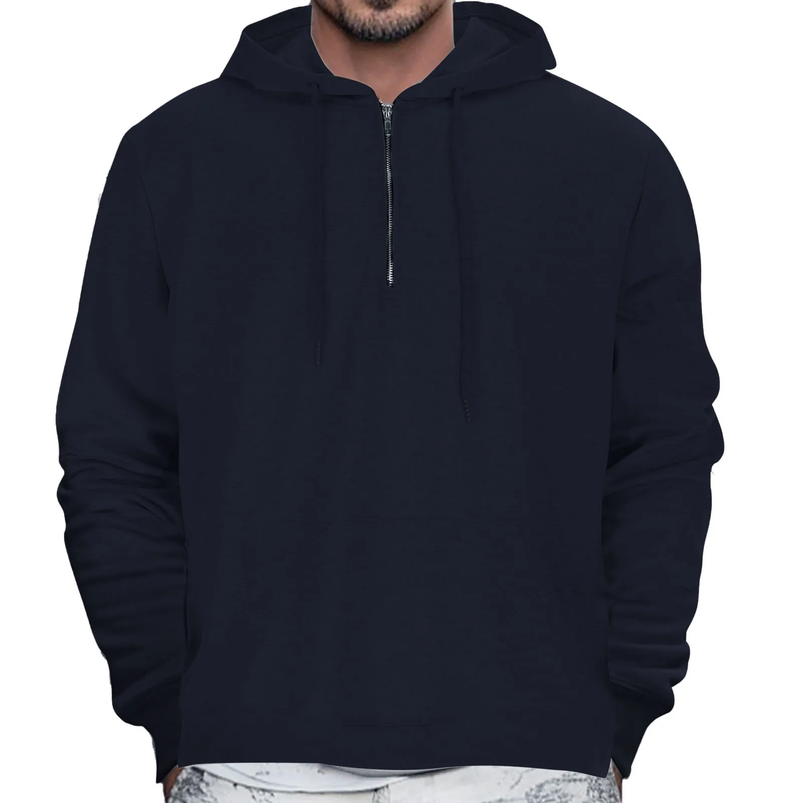 

Men'S Loose Oversized Long Sleeved Hooded Sweatshirt Drawstring Zipper Solid Color Casual Autumn And Winter Hooded Streetwear