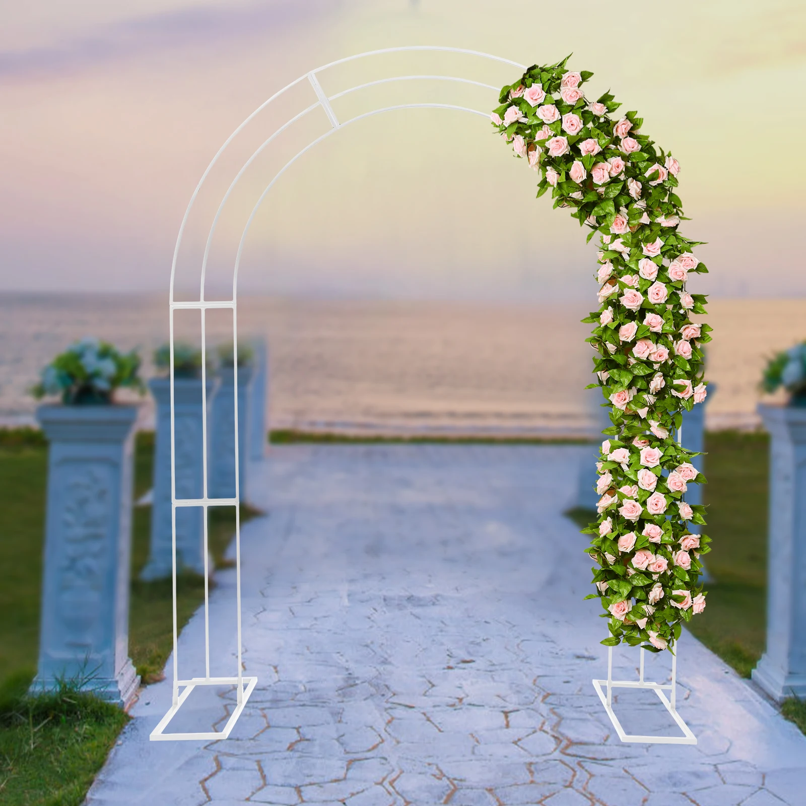 

Wedding Arch, 3 Tier White Wedding Arch Stand 210x60x260cm, 16 Square Tube Carbon Steel Arch for Backdrop, Ceremony, Photo Booth