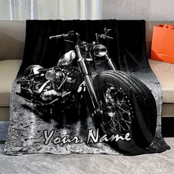 1PC Customized Name Personalized Blanket Retro motorcycle Print Warm and Comfortable Blanket for Adults and Children for Gifts