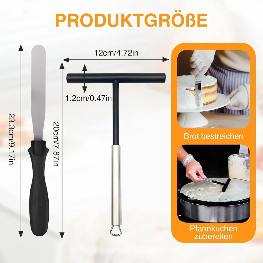 Crepe Spreader Set 3 Piece Stainless Steel and PP Material for Pancake Making Batter Spreading and Flipping in For home Kitchen
