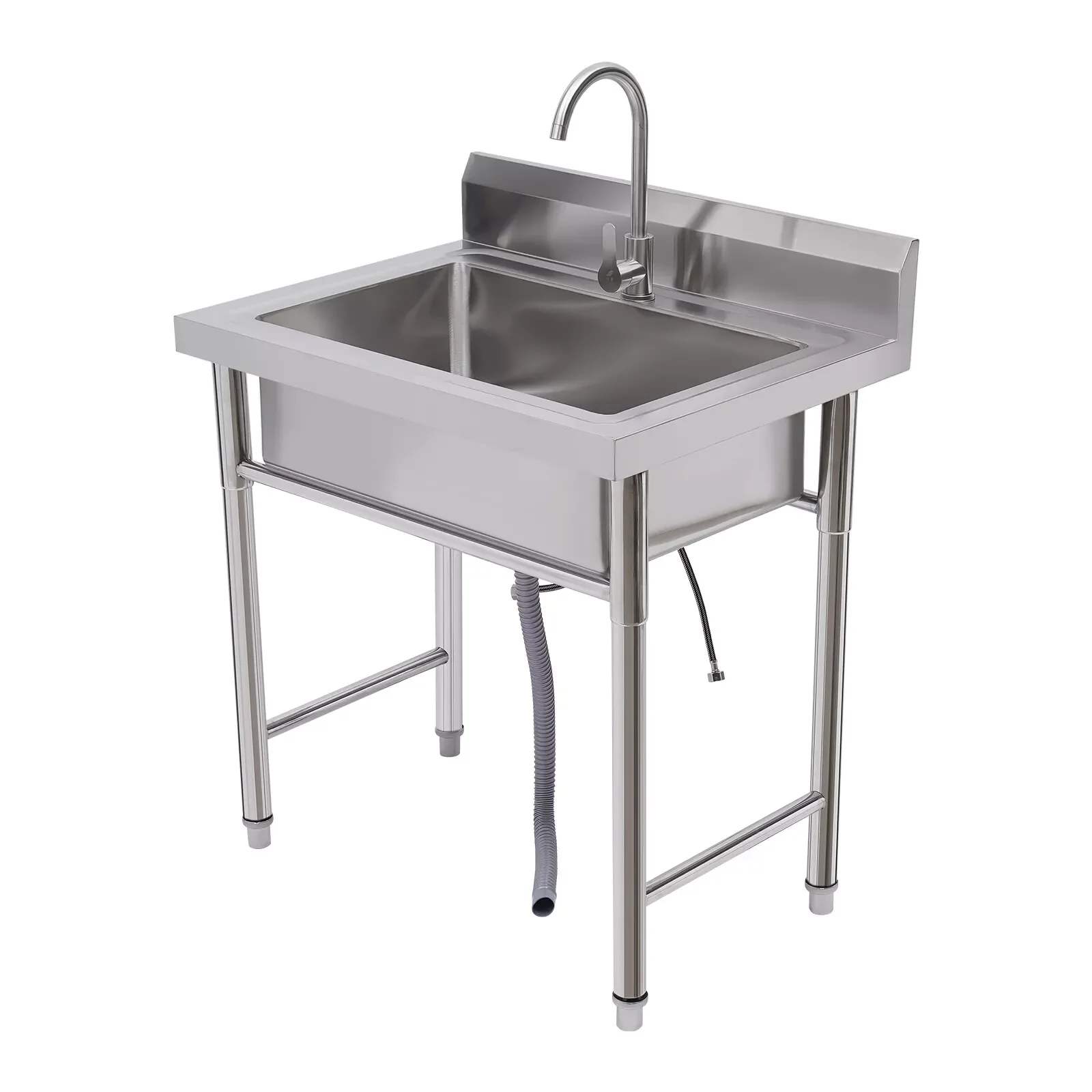 Fregadero de cocina de acero inoxidable, fregadero comercial de 1 compartimento con grifo, lavabo de baño