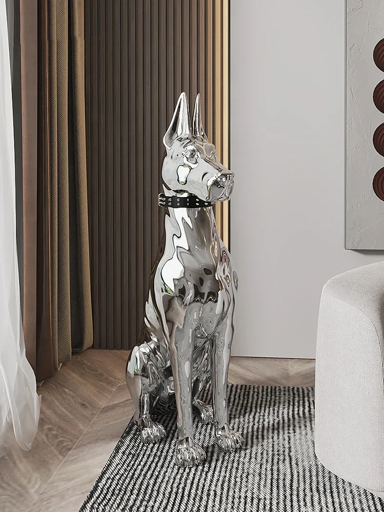 Large Electroplated Dog Statue Ornaments Nordic Sculpture Floor Decoration Porch TV Cabinet Animal Figurine Home Accessories