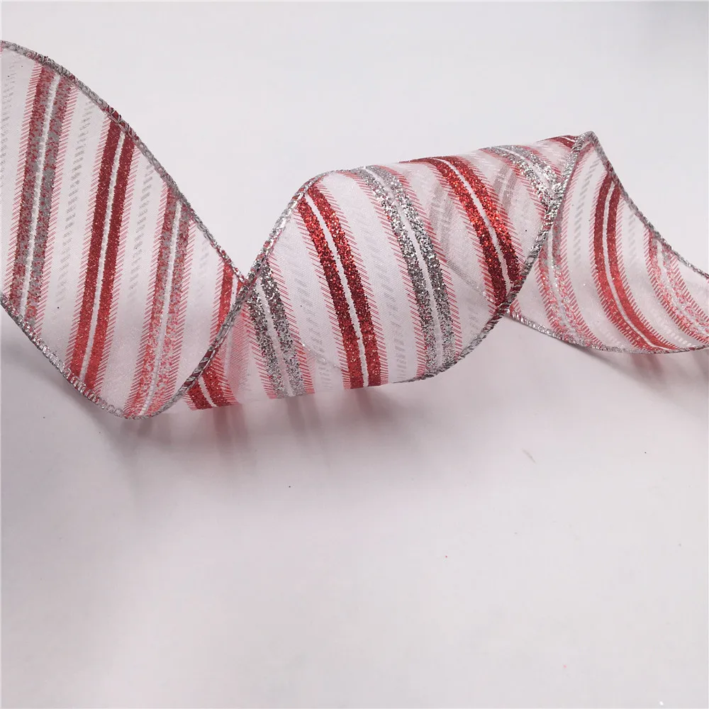 

63MM X 25 Yards Red and Silver Wire Edge Organza Twill Sparking Ribbon for Birthday Decoration Gift Wrapping 2-1/2"