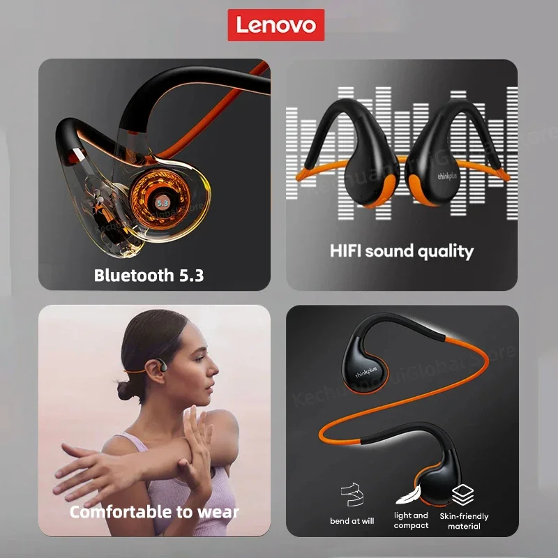 Original Lenovo X7 Air Conduction Headphone Wireless Bluetooth 5.3 Earphones Bone Conduction Sports Headset Outdoor EarHook Mic