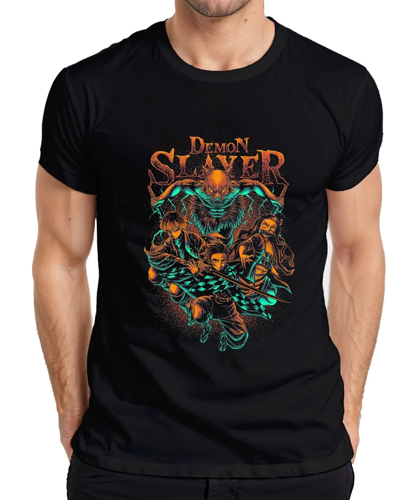 Summer Demo Slayer Kimetsu No Yaiba Tanjiro Nezuko Zenitsu Inosuke Men's T-Shirt Men's Round Neck Short Sleeve