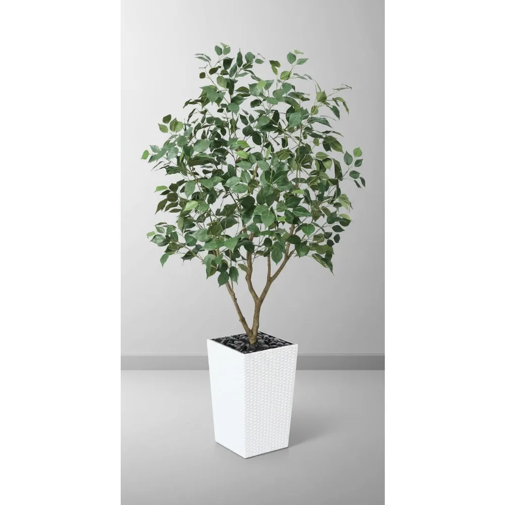 

Искусственное дерево фикуса высотой 5 футов в белом кашпо с качами | Устойчивое к ультрафиолетовому излучению искусственное растение для внутреннего и наружного декора