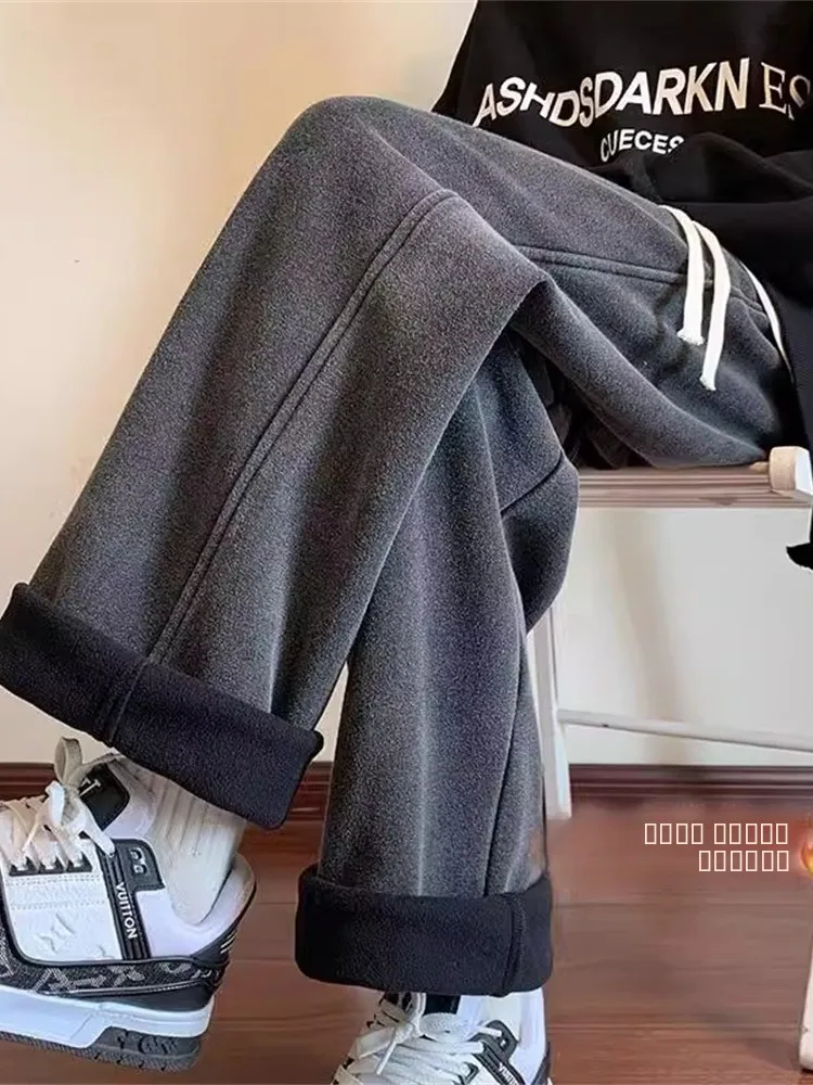 

Мужские утепленные повседневные брюки оверсайз, свободные, осенне-зимние, модные, в стиле ретро, плотные спортивные штаны для молодежи