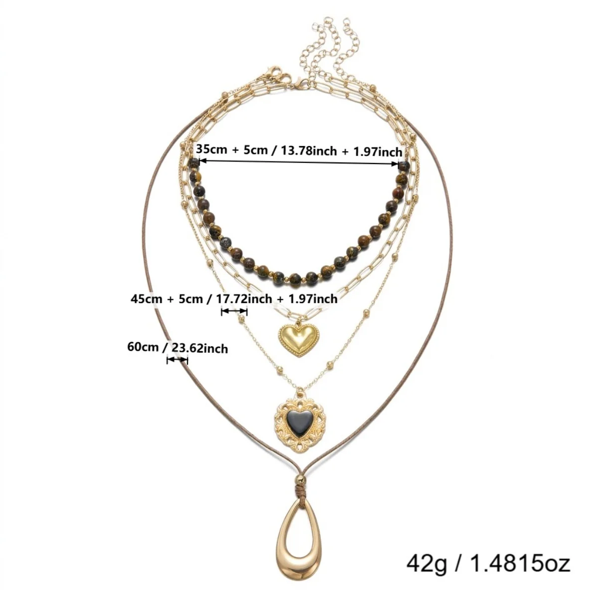 Retro Natürlicher Tigerauge-Stein Herz Hohler Wassertropfen Anhänger Halskette für Frauen Männer Mehrschichtige Tropfenform Stapelbare Choker-Schmuckstücke – Detail 35