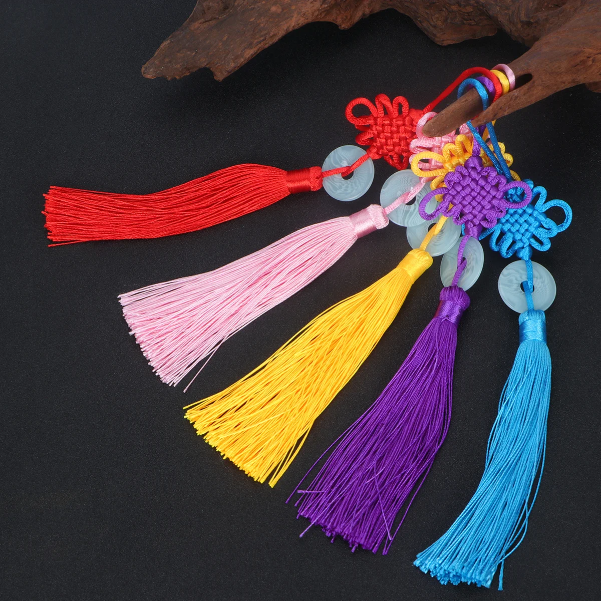 

5Pcs Peace Buckle Jade Pendants Chinese Knot Hanging Ornaments Car Interior Decoration Lucky Automobiles Red Purple Yellow Lake