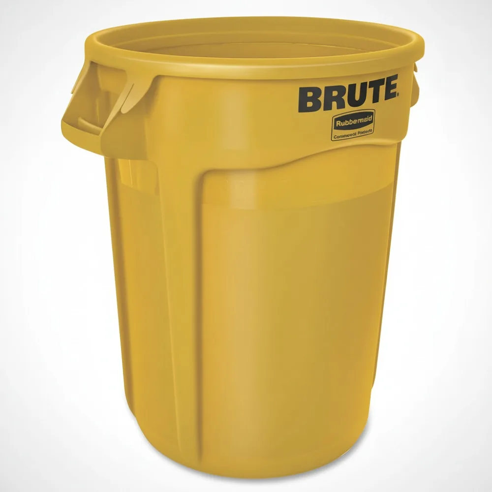 

32G Yellow Vented Trash Can for Construction, Restaurants, Offices - Easy Liner Lift, Durable & Stackable