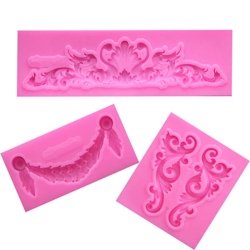 1PC Baroque Style Curlicues Scroll Lace Fondant Silicone Mold, Relief Flower Lace Mould Filigree Mold 3D Sculpted Decoration