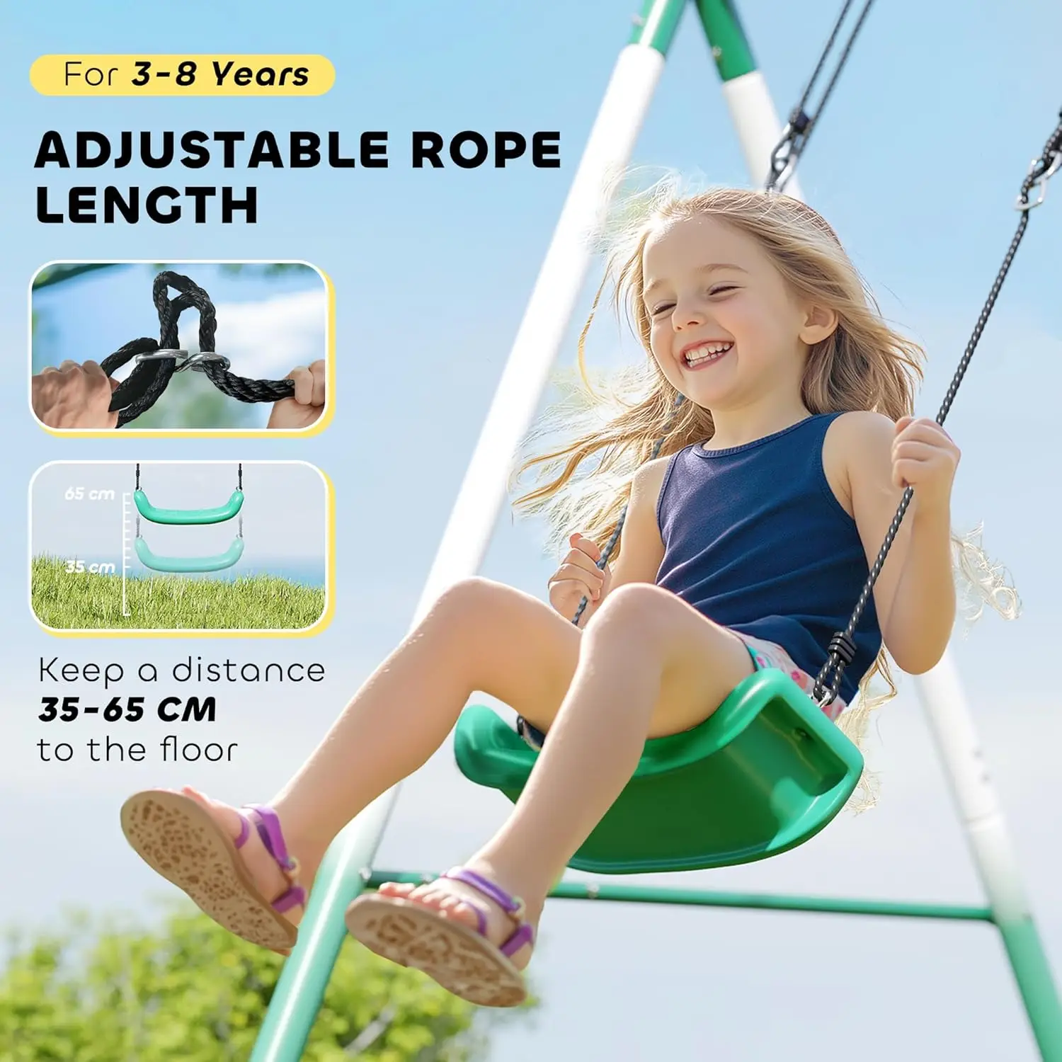 Swing Set for Backyard with Adjustable Seat and Saucer Swing, 5' Slide, Heavy Duty A-Frame Metal Stand Outdoor Playground Playse