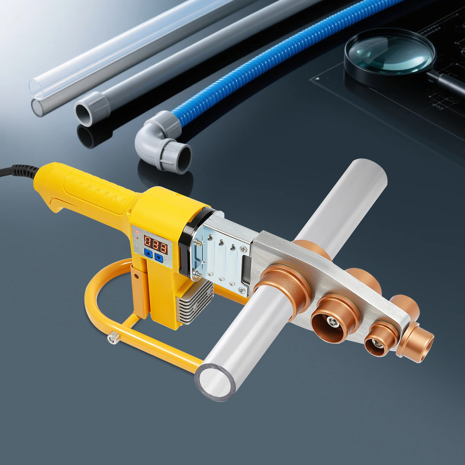Machine à souder les tuyaux 850W/1000W, soudeur de tuyaux d'eau avec 6 têtes de matrice, affichage numérique 20-63mm avec boîte à outils pour tuyaux PB/PP/PE/PPR