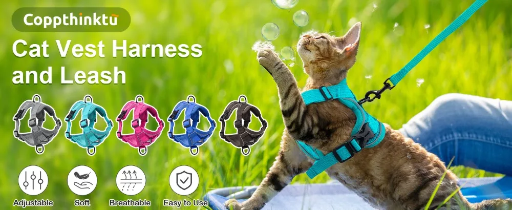 Reflective Cat Harness And Leash Set Adjustable Vest For Cats_voghion.com