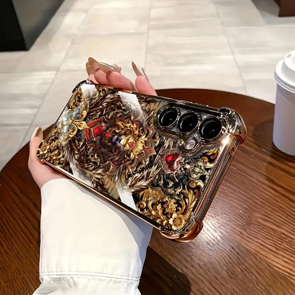 Lion pattern New Exquisite PhoneCase Glass PhoneCase for Samsung Galaxy S26 S25 S24 S23 S22 S21 FE,Ultra,Plus Dropresistant