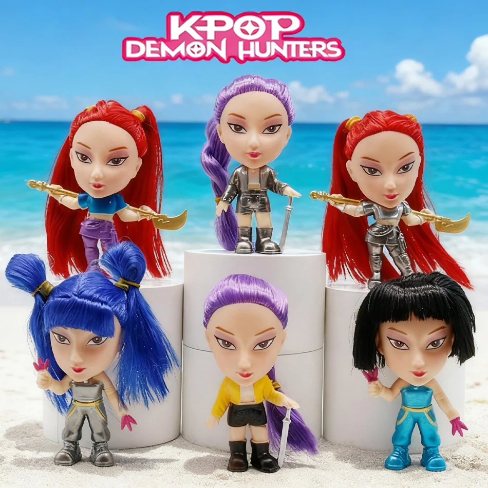 6個/セット - Qバージョン - KPOP デモンハンターズ スーパースター ルミ ミラ ゾーイ アクリル PVC アクションフィギュア おもちゃ アニメ フィギュア ドール ファンへのギフト