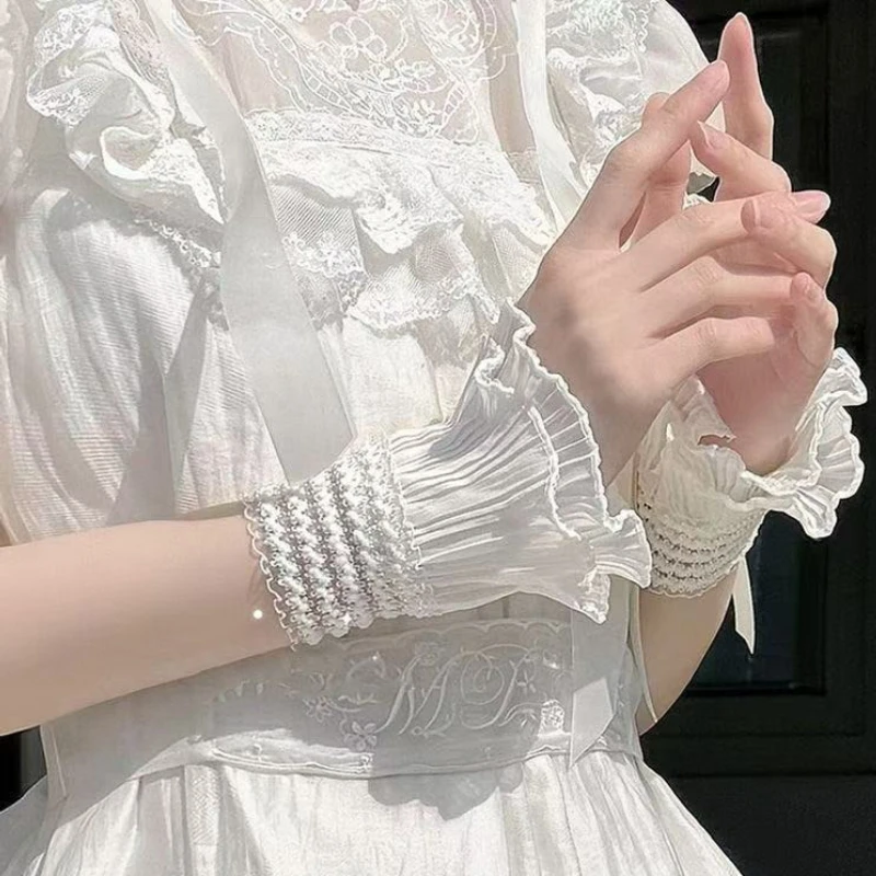 Lace Embroidery False Cuffs Detachable Wrist Cuffs Elegant Horn Design for Shirt Sweater Simple Wristband Fashion Accessory
