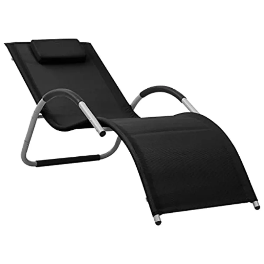 

Black and Gray Sun Lounger with Textilene Fabric Powder-Coated Aluminum Frame Foldable Outdoor Reclining Chair for Poolside Pat
