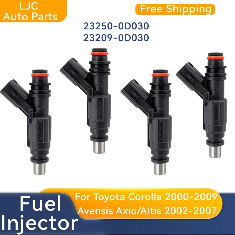 4Pcs/lot  Fuel Injectors 23250-0D030 23209-0D030 For Toyota Corolla ZZE12 E141 ZZE150 Avensis ZZT25 0280156019
