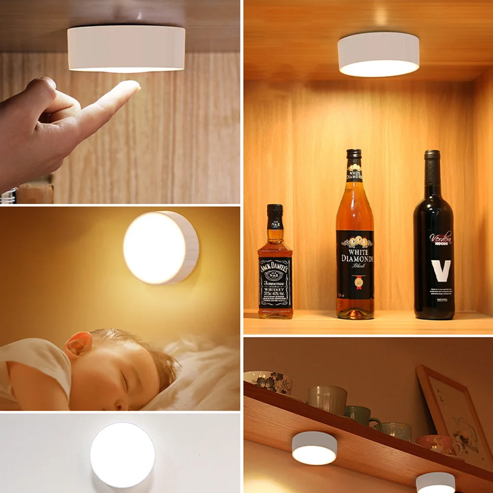 3 Colors LED Cabinet Lights Touch/Remote Control Puck Light Dimmable Night Lights for Kitchen Home Bedside Wardrobe Lighting
