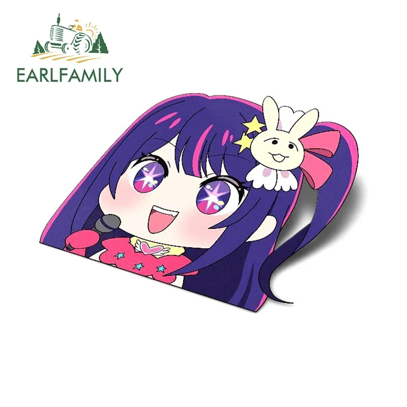 EARLFAMILY 13cm for Oshino Ruby Ai Chibi Kawaii Peek Car Stickers Sunscreen Vinyl Decals Scratch-Proof Windows Cute Decor