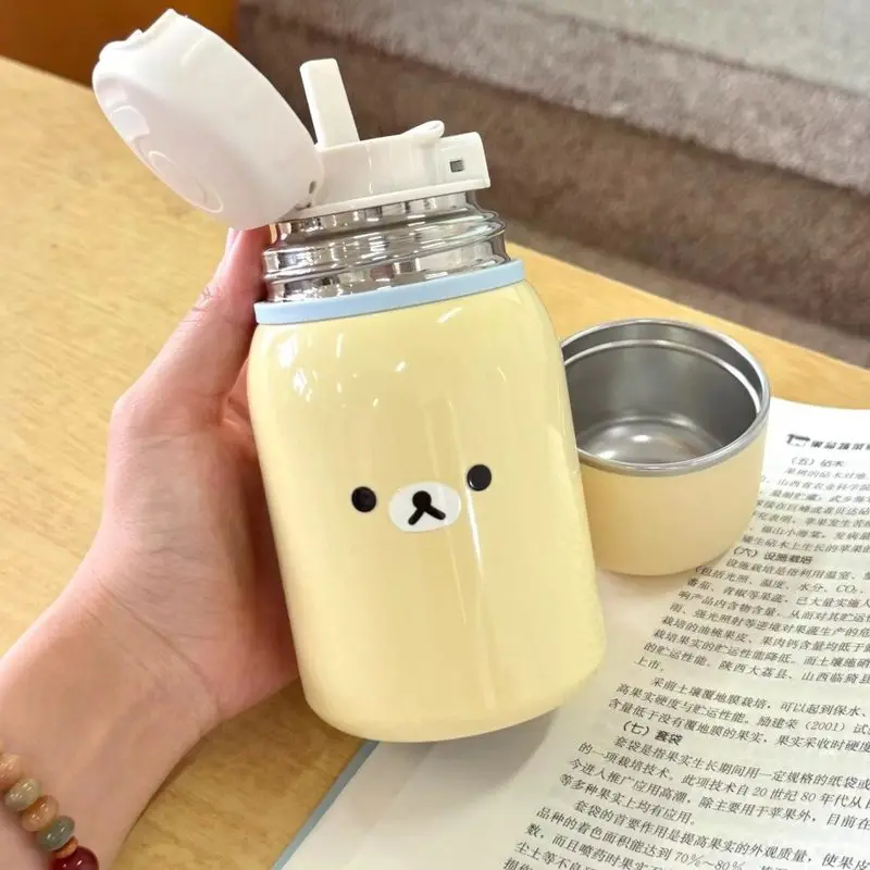 Bouteille d'eau Portable en acier inoxydable, joli lait jaune Rilakkuma, couvercle à rebond, étanche, pour enfants, usage quotidien