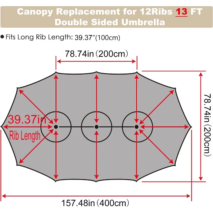 12 ضلع مظلة بديلة لإطار مظلة الفناء على الوجهين بطول 13 قدم غير متضمن #2