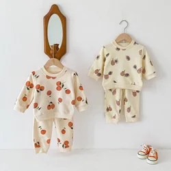 Infant and Toddler Fall Cartoon Full Print Long Sleeve Sweatshirt Set Boys' Girls' Baby Casual Mix-and-Match Two-Piece