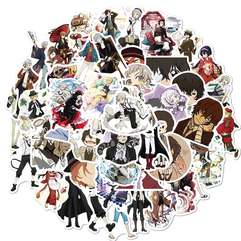 50pcs Bungo Stray Dogs Sticker Pack Waterproof Anime Stickers Cute Laptop Skin Phone Case Handbook Kawaii Packaging