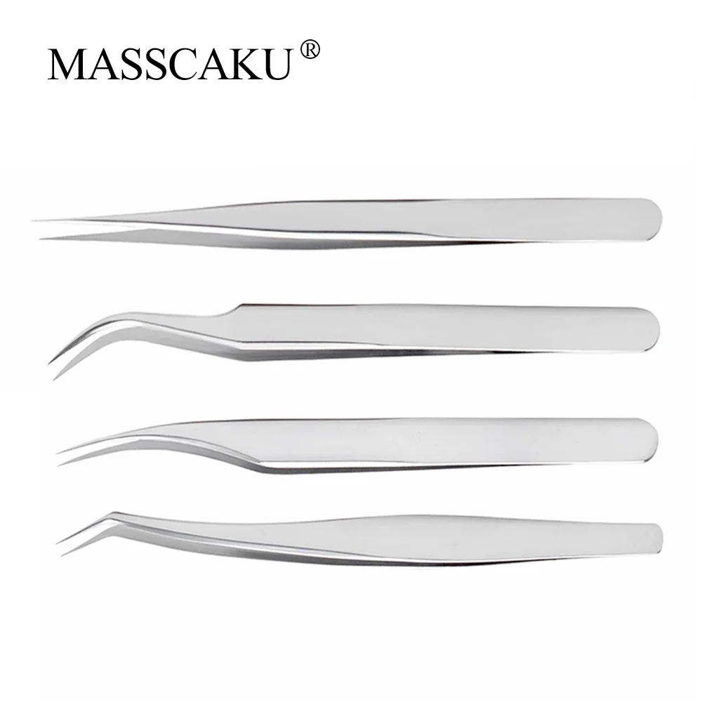 

MASSCAKU Silver Professional Eyelash Tweezers Stainless Steel Safe and Skin-Friendly False Eyelashes Extension Application Tools