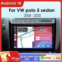 Car Radio Android 16 Carplay 4G+Wifi For Volkswagen VW polo 5 sedan 2008-2020 Multimedia Player Stereo GPS 2 Din DVD Head Unit