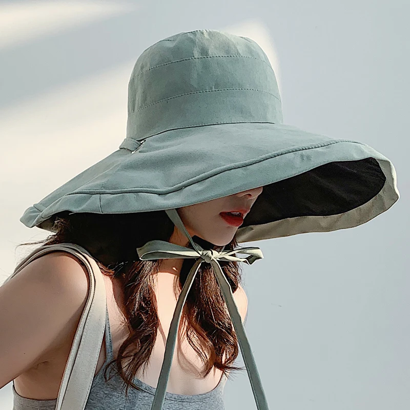 summer women Double side fashion wide Large brim Sun Hat outdoor beach fisherman cap UV proof sun protection hat bucket hat