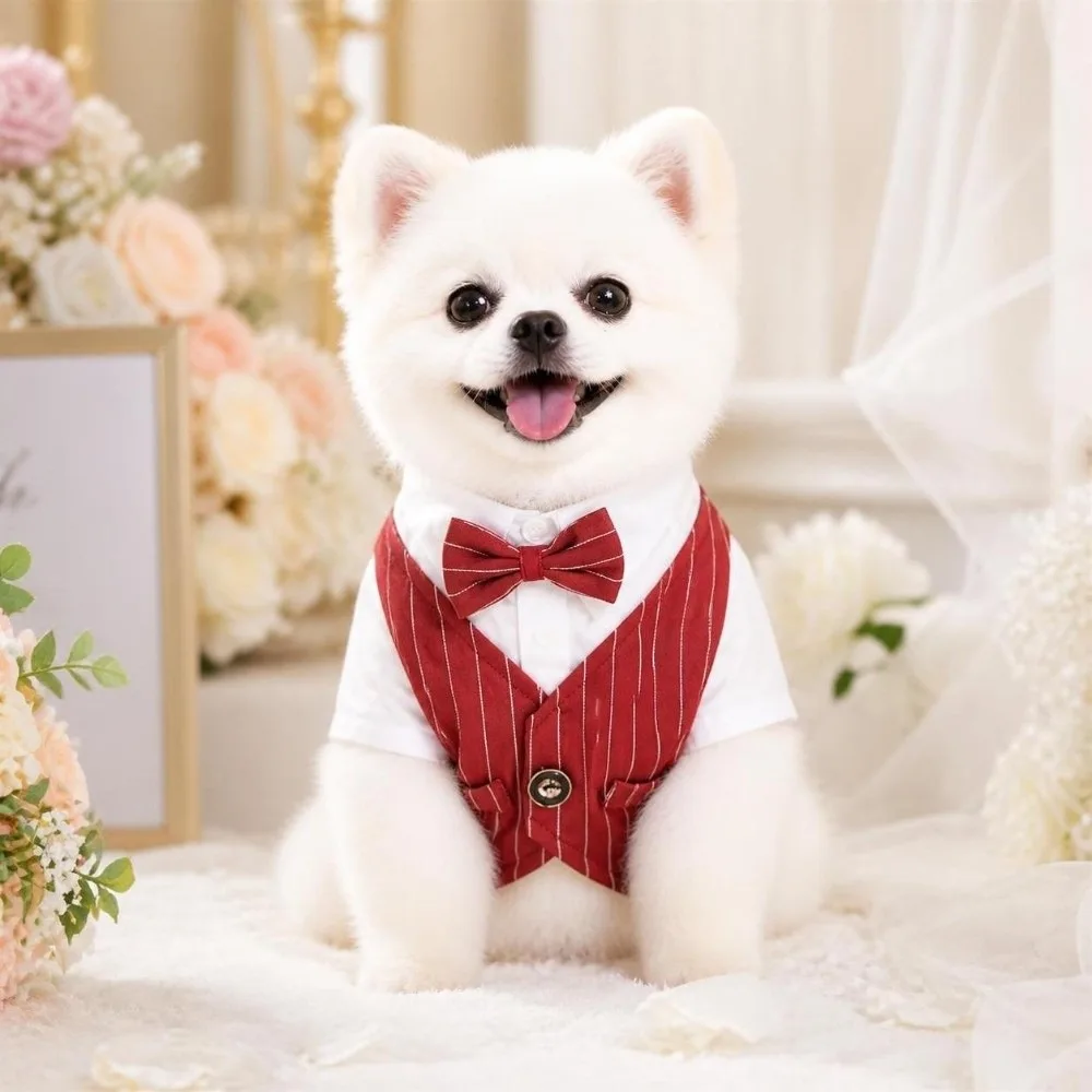 Short Sleeve Dog Wedding Suit Button Closure Gentleman Small Dog Clothes Lightweight Spring Summer Dog Costume Vest Party