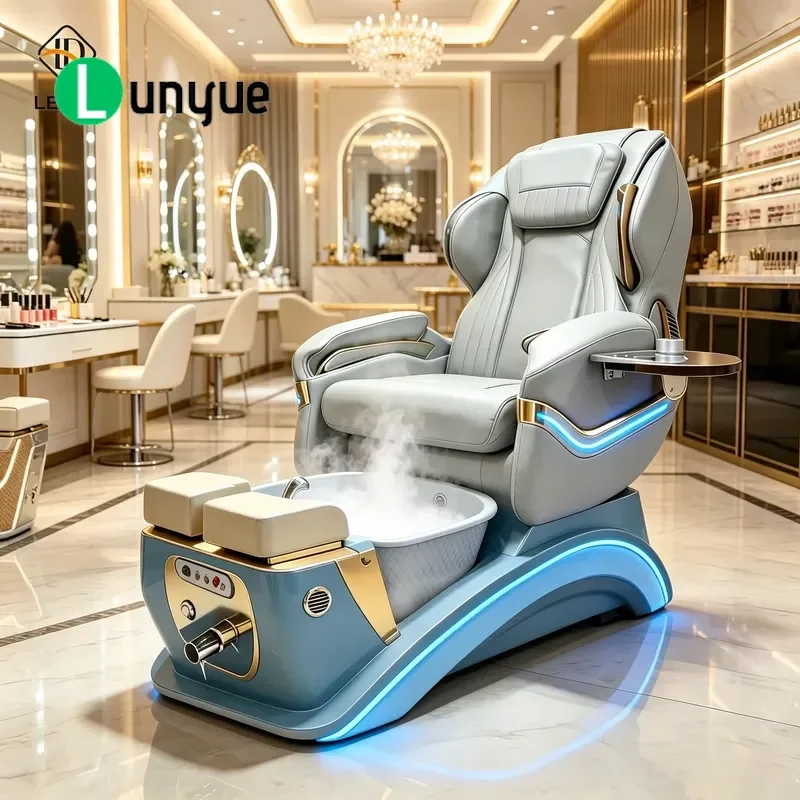 Luxury Modern Pedicure Chair with White Platform Doshower and Massage Function for Nail Foot Spa Furniture