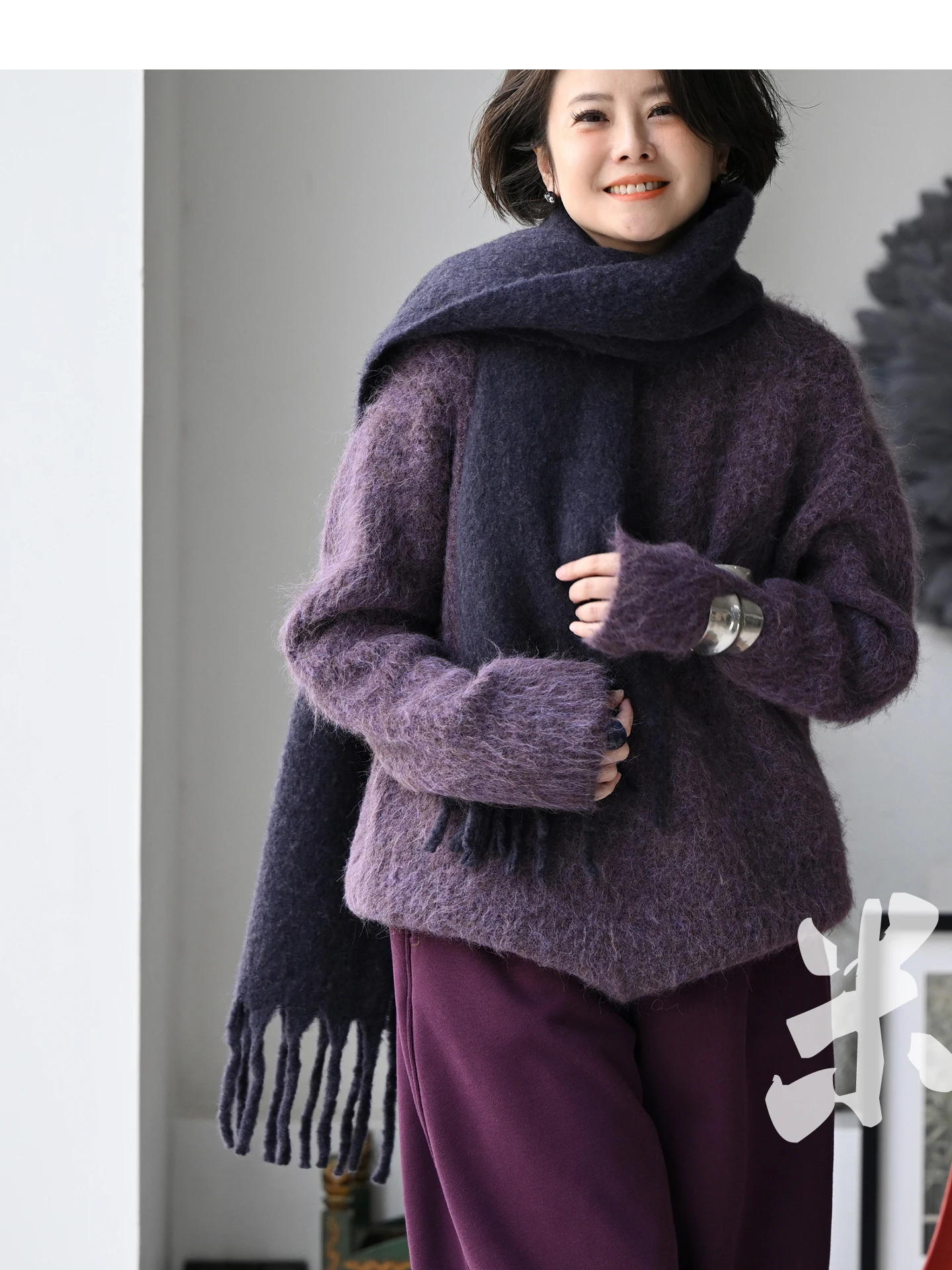 

Casual Romantic round Ne Long Sve Women's Sweater M89365 Cozy Warm Thiened Camel Wool Fce Pull over Knitwear