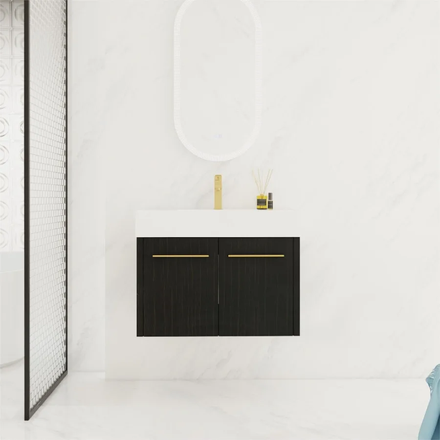 

30 Inch WallMounted Bathroom Vanity with Sink Thick Edged Resin Basin KDPackage