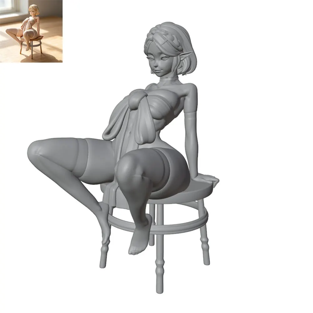 1/24/12/6 Soft and gentle character expression, elf girl resin model kit, GK mini 3D printed gray model statue, not colored