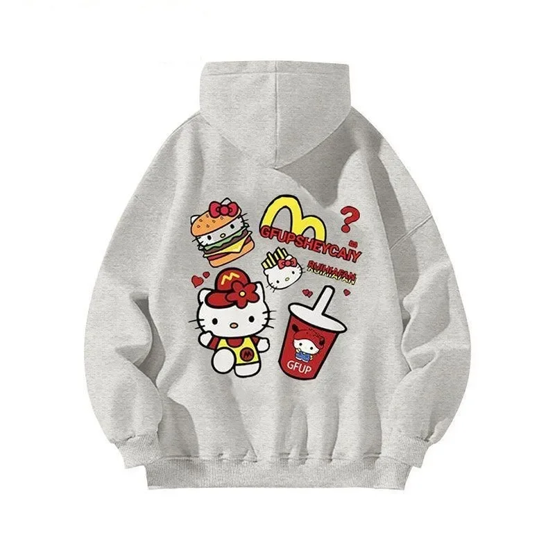 Woman Sanrio Hello Kitty Hoodies Men Cartoon Cute Lolita Hoodie Anime Printed Pullovers Loose Y2k Harajuku Hooded Sweatshirt