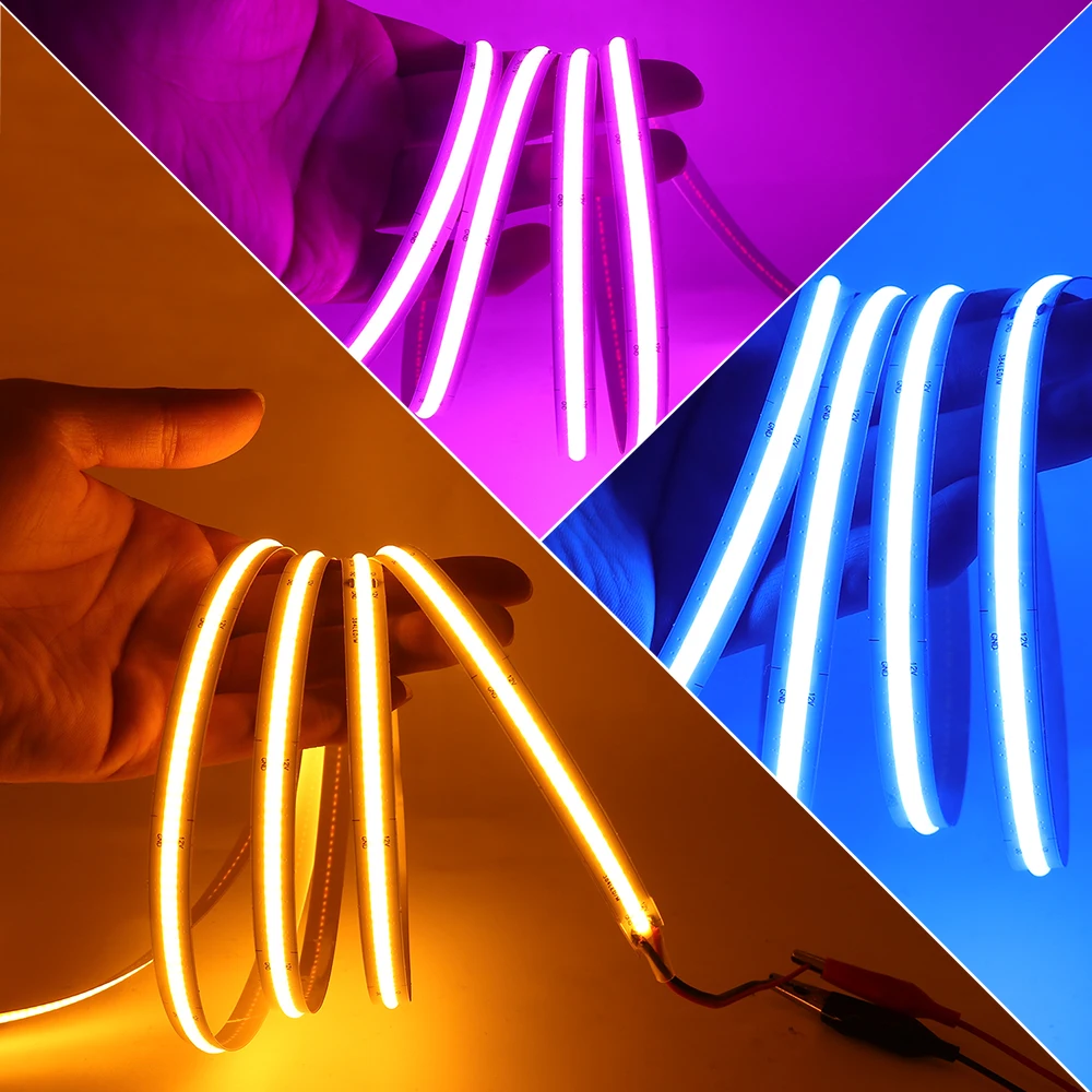 COB Strip DC 12V 24V 320Leds/M High Density RA90  White Pink Yellow Ice Blue Red Green Flexible Ribbon Rope LED Light