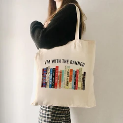 Im con il modello Banned Tote Bag borse a tracolla in tela per natale divertente per il suo pendolare borsa per la spesa riutilizzabile da donna