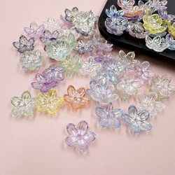 100pcs/bag 12mm Transparent  UV Plating Color Acrylic Five-petal Flower Beads Caps DIY Hairpins Handmade Material Wholesale