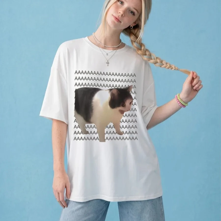 Screaming Cat Meme Graphic T-shirt Funny Internet Meme Y2K Style T-shirt Funny Meme Harajuku Y2K T-shirt Men Women Streetwear