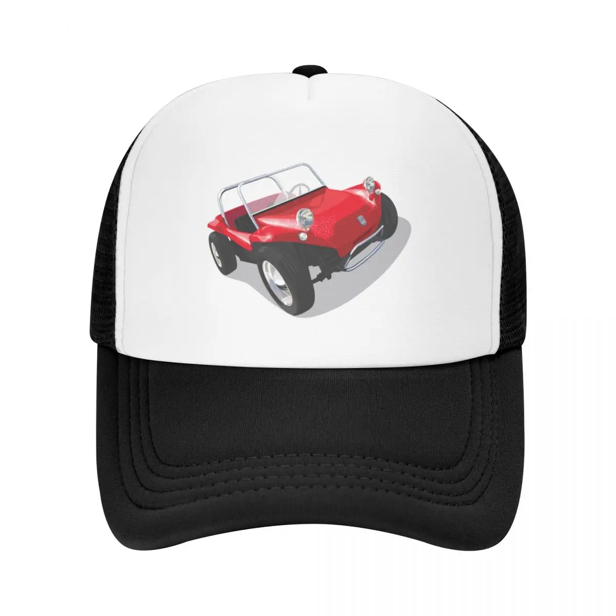 Klassischer Manx Beach Buggy in roter Baseball kappe schwarzer Rave Männer Frauen