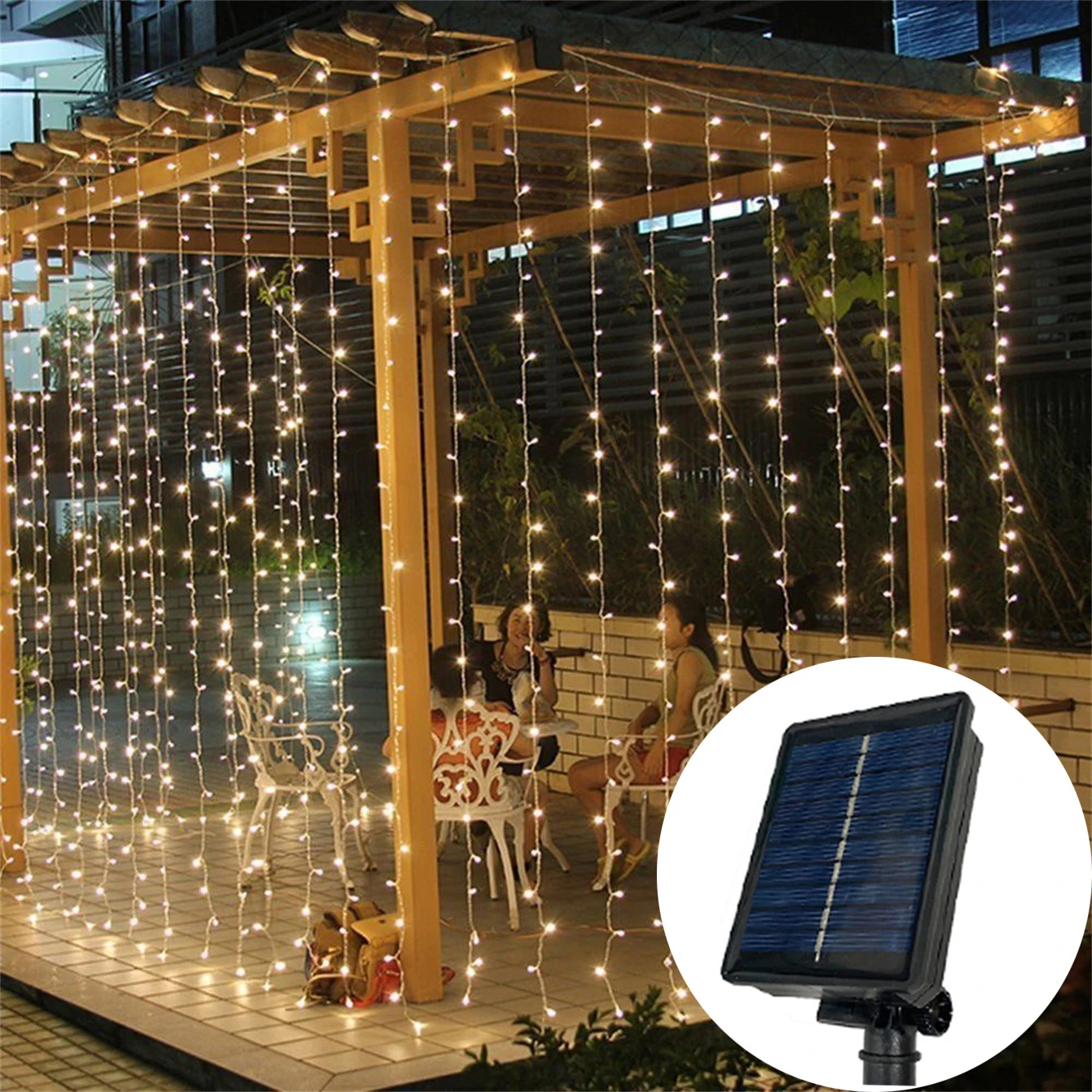 Solar LED Curtain Lights 8 Lighting Modes Outdoor String Lights Christmas Lighting for Wedding Party Gazebo Garden Decoration