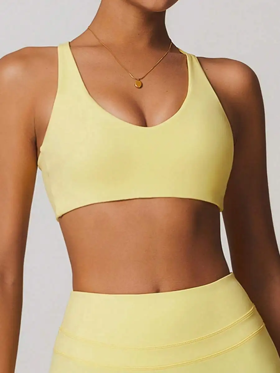 

Womens Sports Bra Deep V-Neck Criss-Cross Open Back Breathable Quick Dry For Fitness Running Pilates