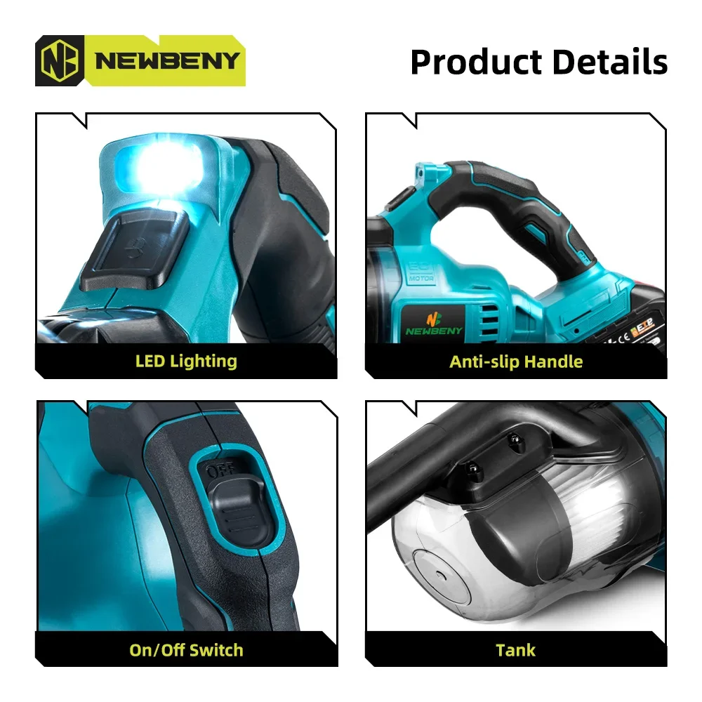 NEWBENY Electric Vacuum Cleaner Efficient Cordless For Indoor and Interior Household Cleaning Tools For Makita 18V Battery