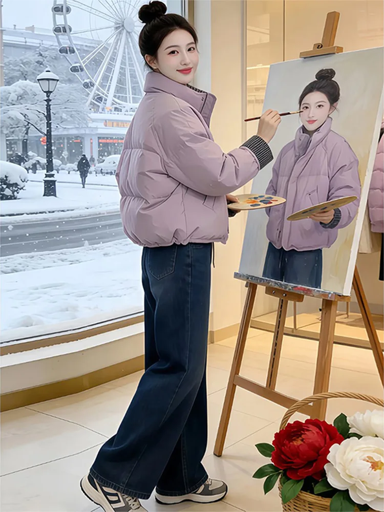 

Стильная утепленная зимняя хлопковая куртка для женщин, повседневная теплая однотонная куртка-пуховик в корейском стиле, свободный крой, на молнии