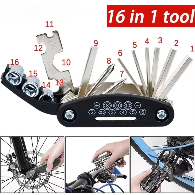 

Многофункциональный портативный инструмент 16-в-1 для ремонта велосипедов и мотоциклов: гаечный ключ, отвертка, мультитул