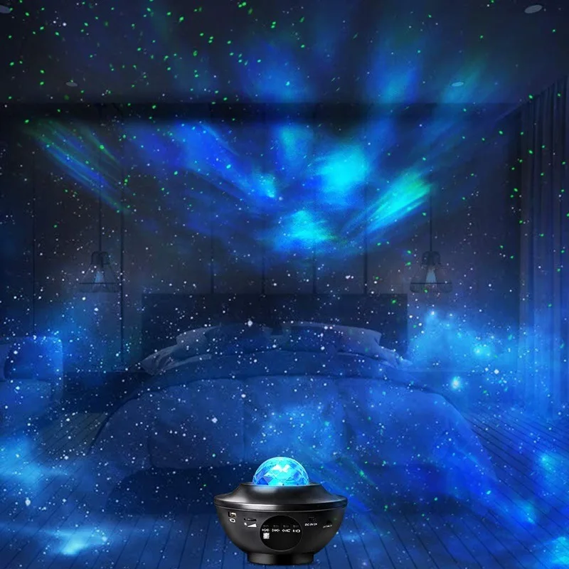 Laser Starry Sky Projection Lamp, Atmosphere Lamp, Bluetooth Music, USB, All Stars, Flame, Water Texture, Can Be 10 Color Conver